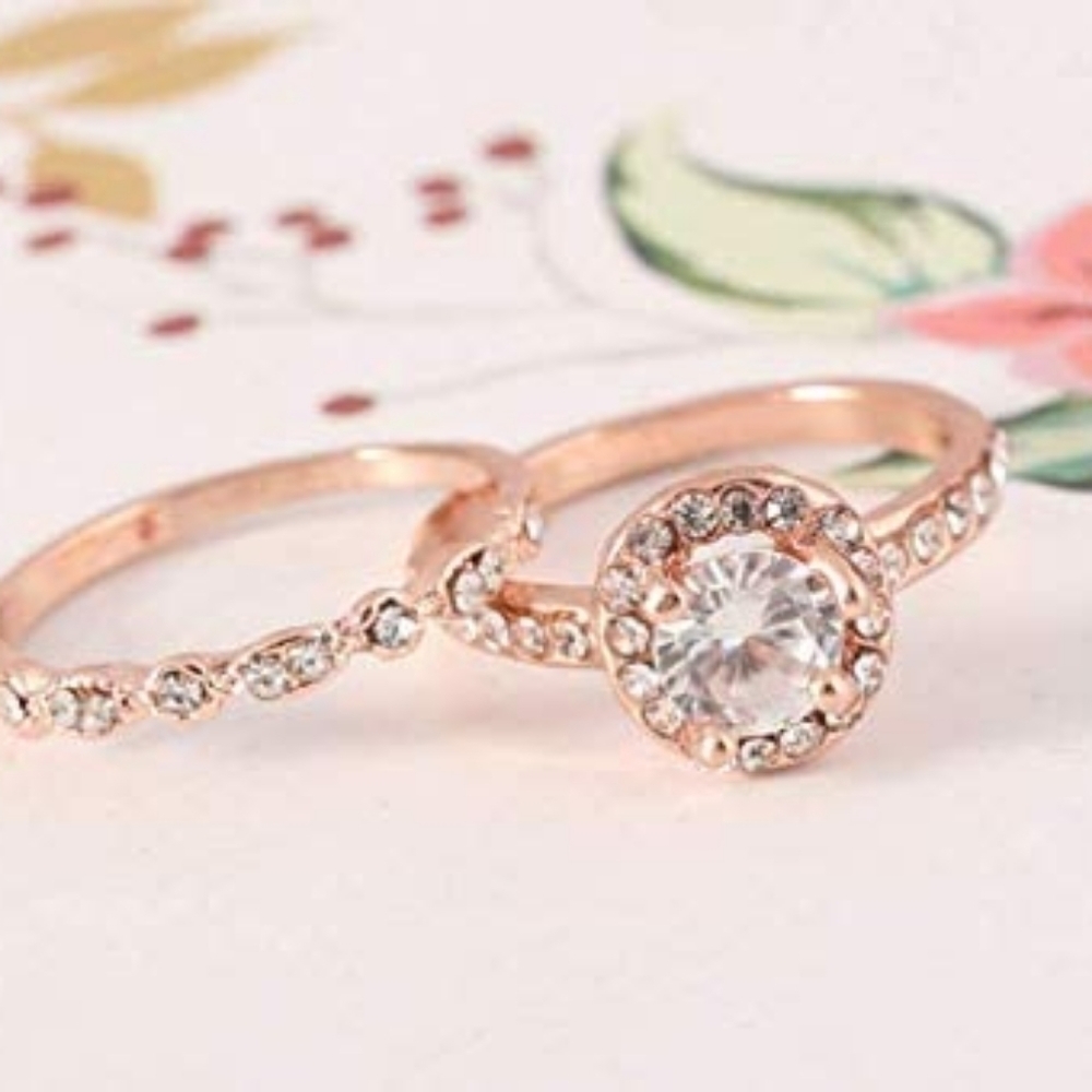 Rose Gold Diamond Zirconia Women's Set Ring Round Set